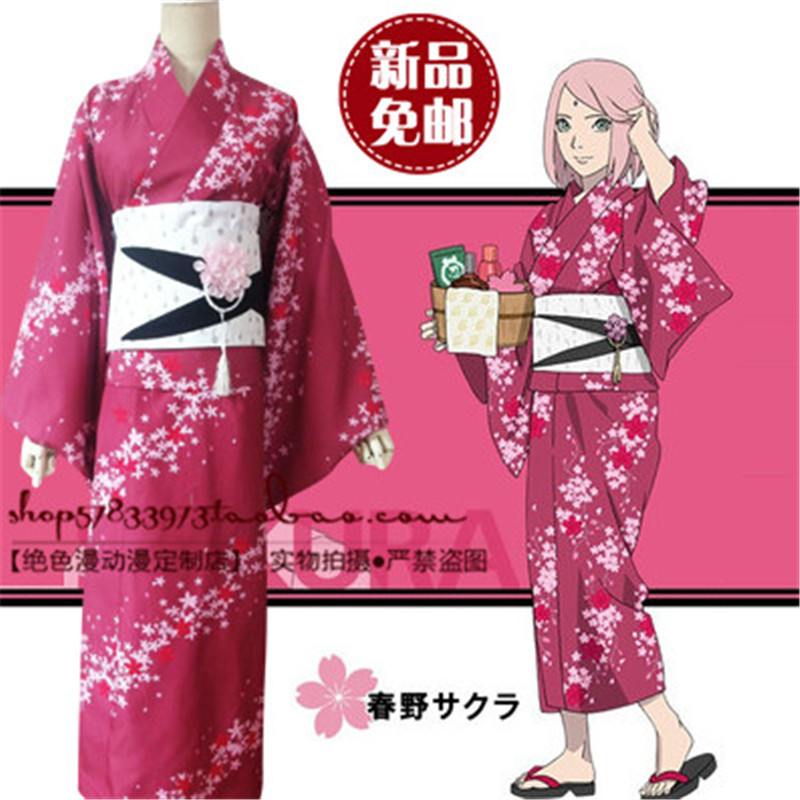 Hot Naruto Cosplay Costume Haruno Sakura Cosplay Printed Kimono Anime Cosplay Halloween Costumes Bathrobe for Women Girls