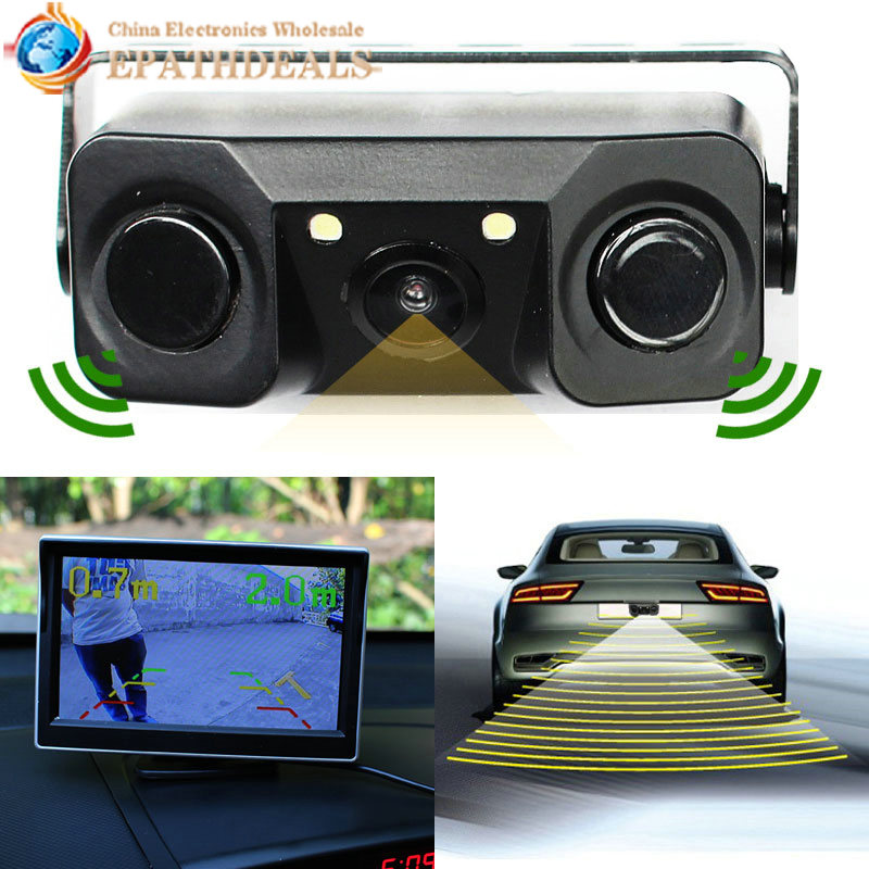 Car Rear View Camera Parking Backup Rearview Camera + 2 Sensor Video Display Indicator Bi Bi Alarm Car Reverse Sensor Camera Car Rear View Camera Parking Backup Rearview Camera + 2 Sensor Video Display Indicator Bi Bi Alarm Car Reverse Sensor Camera
