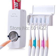 Automatic Toothpaste Dispenser + 5 Toothbrush Holder Set Wall Mount Stand
