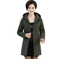 Women Autumn Warm Longline Hooded Quilted Coats Zipper Front Jackets Plus Size Grey Army Green Dark