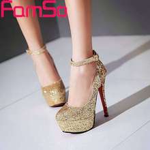 Free shipping 2016 Women Pumps Female Red bottom High Heels Wedding Shoes Gold Silver glitter Autumn platforms Pumps PS1563