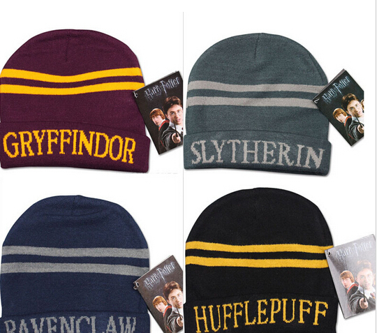 Harry Potter 4 Colors Hats Gryffindor Cap Slytherin Beanies Ravenclaw Skullies Winter Hat Free shipping 1pc