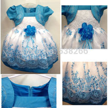 Hot sale Blue Baby Kids Girls Princess Embroidery Flower Party Bridesmaid Gown Full Dress