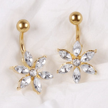 706 Unique Design Stainless Steel Single Luxury Gold Crystal Flower Navel Belly Button Rings Body Piercing Jewelery E3848