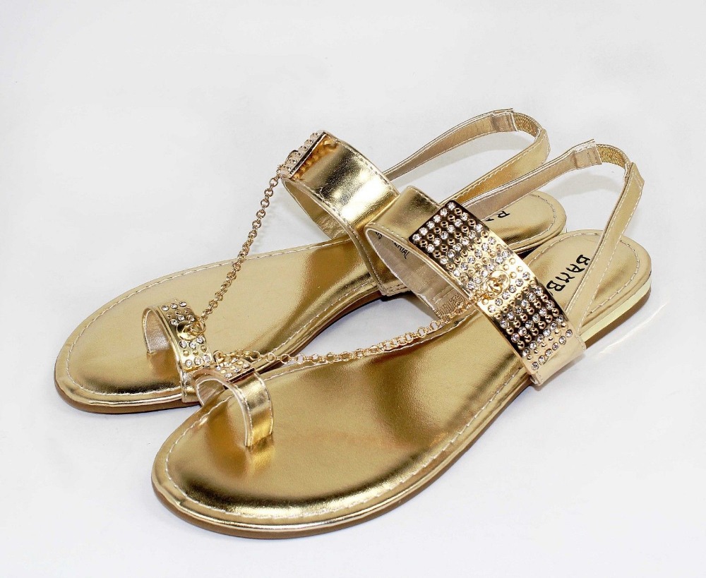 2015 summer style women shoes Fushion Bead Flat T-Strap Cute Sandals 3 ...