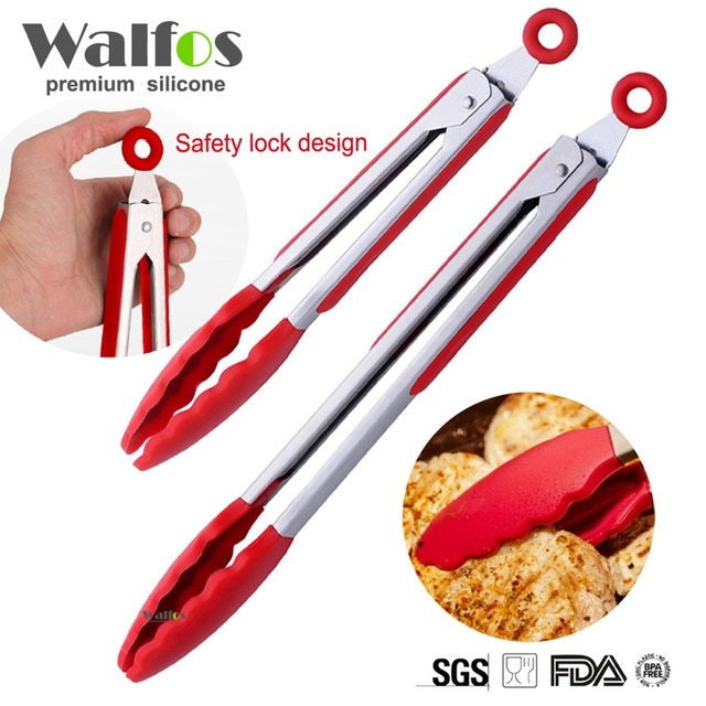 WALFOS пищевой Силикон питание tong 9 "/12" дюймовый Кухонные Щипцы Приготовления Салата Выступающей Щипцы ДЛЯ БАРБЕКЮ Из Нержавеющей стальная Ручка