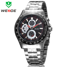 Weide hombres reloj deportivo marca de lujo completo de acero inoxidable moda relojes de cuarzo militar de vestir de negocios reloj de pulsera para hombre