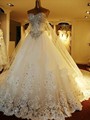 Muslim Long Sleeve Wedding Dress High Neck Luxury Embroidery Bling Beading Draped Islamic Saudi Arabia