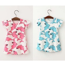 BBK mini rodini summer baby dolphin princess Dresses popular girls cotton print gown Dresses render word Dresses kids