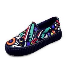 Print Flat Shoes Women Canvas Shoes 2016 Spring Graffiti Heavy-bottomed A Pedal Lazy Shoes Korean Loafers Tenis Feminino Size 40