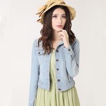 2016 Spring And Summer Clothes Vintage Cropped Female Denim Jacket Short Long Sleeve font b Cardigan