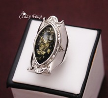 8” 9″ 10″ Sizes Fashion Jewelry Silver Plated Oval Shape Ring with Amber Stone Personality Wedding Rings for Men/Women