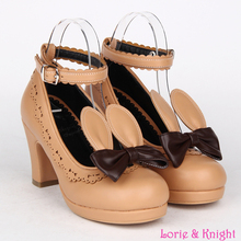 Japanese Style Kawaii Rabbit Era Sweet Lolita Cosplay Shoes Girls Chunky High Heel Ankle Shoes with Lace Trim