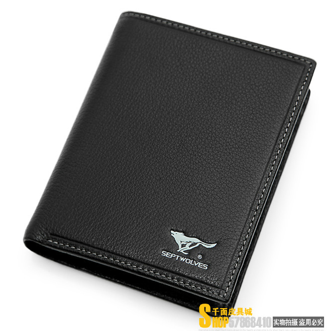 Septwolves wallet male short design genuine leather wallet cowhide wallet commercial vertical