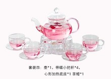 Japan Design High temperature resistance glass teapot set 600ml flower tea pot 1 round shape warmer