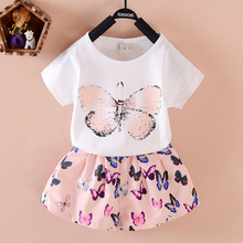 New 2016 summer babygirl clothing sets fashion Cotton print shortsleeve T-shirt and skirts girls clothes sport suits