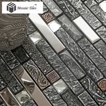 New arrival 11 sheets lot interlocking pattern black resin stainless steel diamond floral kitchen backsplash tile