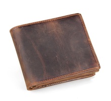 High Quality Vintage Brown 100% Real Genuine Leather Crazy Horse Leather Men Wallets Cowhide Card Holder #MD-J8056