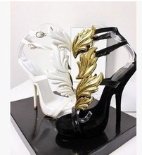Spring Summer Women Shoes Fashion Party Shoes Woman Roman Gold Leaf Wings Gladiator Sandals Women High Heels Zapatos Mujer