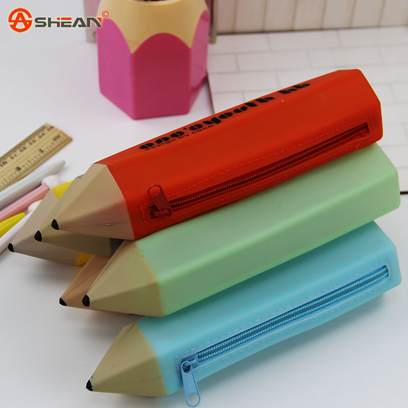 1pcs Novelty Kawaii Silicone Stationery Pencil Pen Case Students School Supplies 6 Colors Can Choose