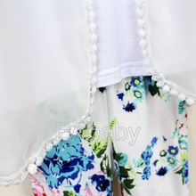 2015 Summer style New Fashion Icon Girls outfits Chiffon coat Vest Floral Pants clothing sets all