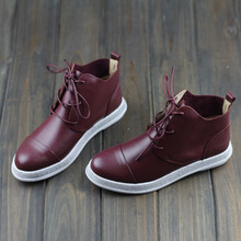 Black/Red Genuine Leather Ankle Boots For Women Pointed Toe Lace up Casual Flat Shoes Fashion Ladies Boots High Quality (w8001)