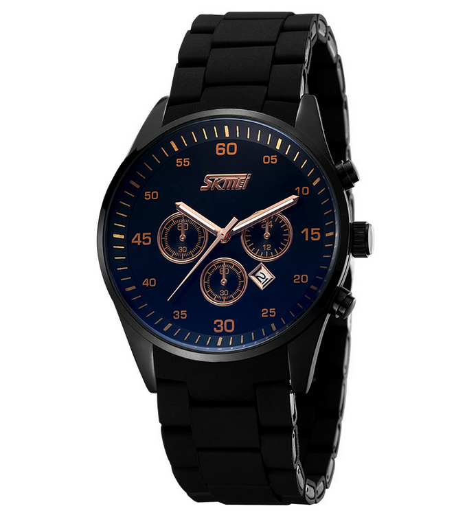 New Men Luxury Skmei Brand Quartz Watch Fashion Casual Sports Auto Date WristWatches With Black Silicone Strap