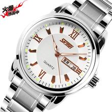 Skmei 100% nueva tendencia de completo puntero banda de acero impermeable calendario comercial de cuarzo ocasionales luminosos relojes del reloj del ejército