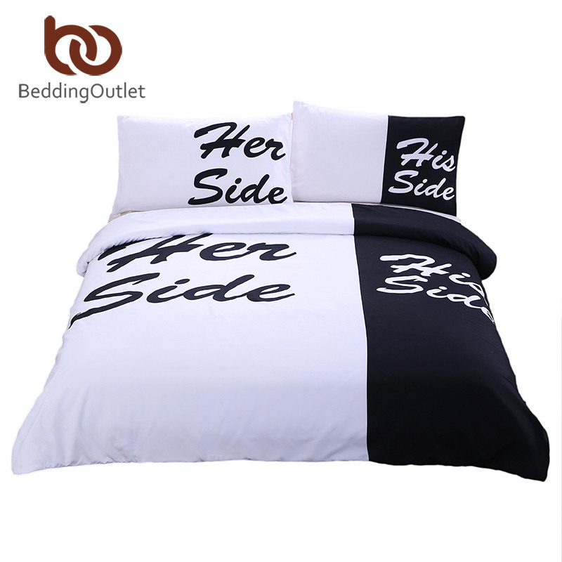 BeddingOutlet Black Bedding Set His Her Side Home textiles Soft Duvet Cover and Pillowcases 3Pcs Queen King Hot