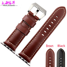 38|42mm genuine cowhide leather smart watch strap for apple watch model with silver adapter