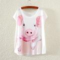 Hot New Summer Europe America Style Woman T shirt Short Sleeve Pinky Pig Batwing Sleeve Cartoon