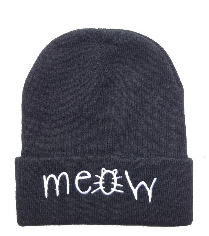 Hot Sale Fashion quality Winter Hat Women Men MEOW Beanie Knitted Warm Wool Cap Hip hop