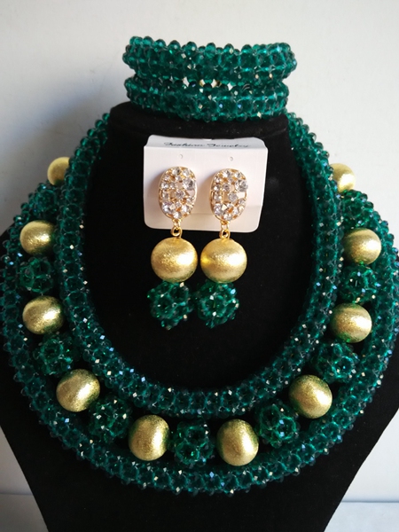 Fashion African beads jewelry set green crystal beads bride jewelry nigerian wedding african beads jewelry Set  GG-295