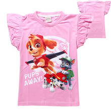 Retail New 2014 Baby Girl Cartoon Dog Short T Shirt Girl’s Cotton Summer T Shirt Kids Short Sleeve Pink Rose Red T-Shirt tigrou