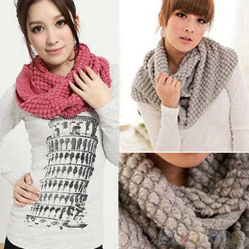 Women Girl Winter Warm Infinity Wrap 2 Circle Shawl Cable Knit Cowl Neck Long Scarf 1PY7
