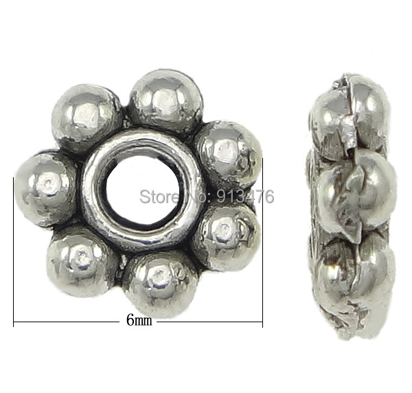 Free shipping!!!Zinc Alloy Spacer Beads,Men Jewelry, Flower, antique silver color plated, nickel, lead & cadmium free, 6x2mm