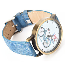 lackingone relojes mujer 2015 Fashion relogio feminino hot sale watch women Bike Bronze Jean Fabric Band