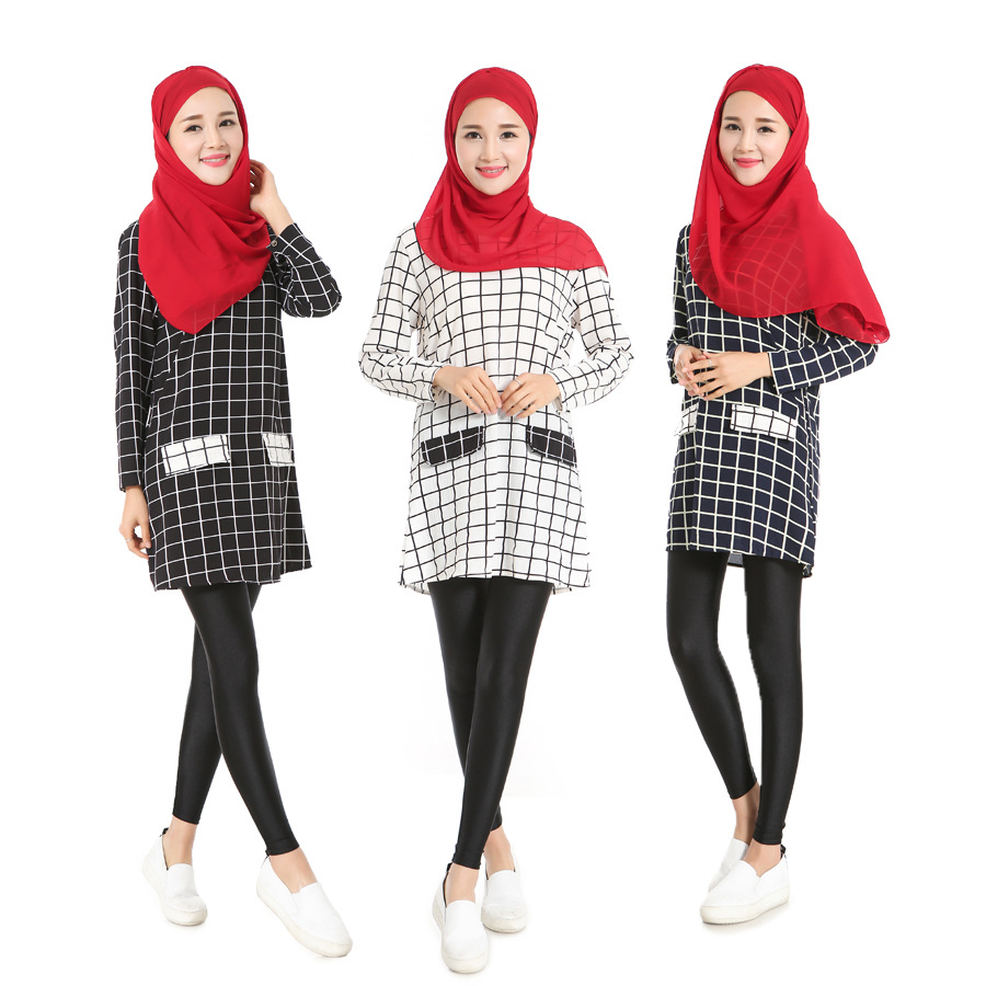 2016 fashion high quality Islamism girl s top font b tartan b font casual chiffon shirt