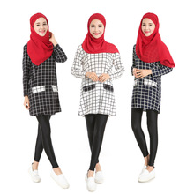 2016 fashion high quality Islamism girl s top font b tartan b font casual chiffon shirt