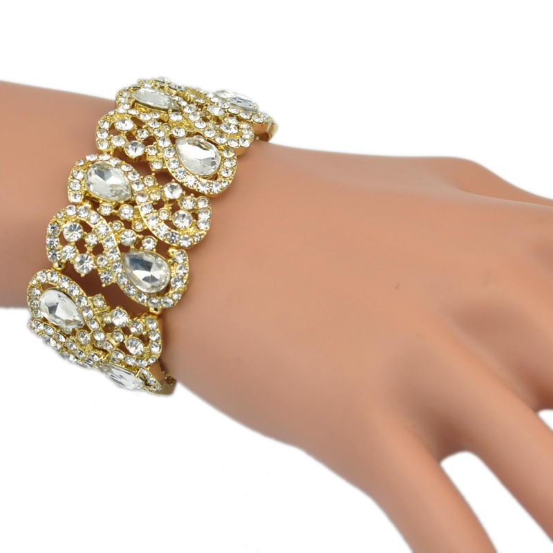 Fashion Gold Tone Crystal Rhinestone Stretch Braceletin Strand