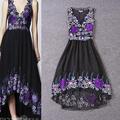 Top Grade New 2016 Summer Long Dress Women V Neck Exquisite Floral Embroidery Asymmetrical Maxi Dress
