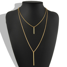  Fashion Simple Metal Gold Layered Tassels Pendant Long Necklace Double Layer Bar Stick Necklace Pendant