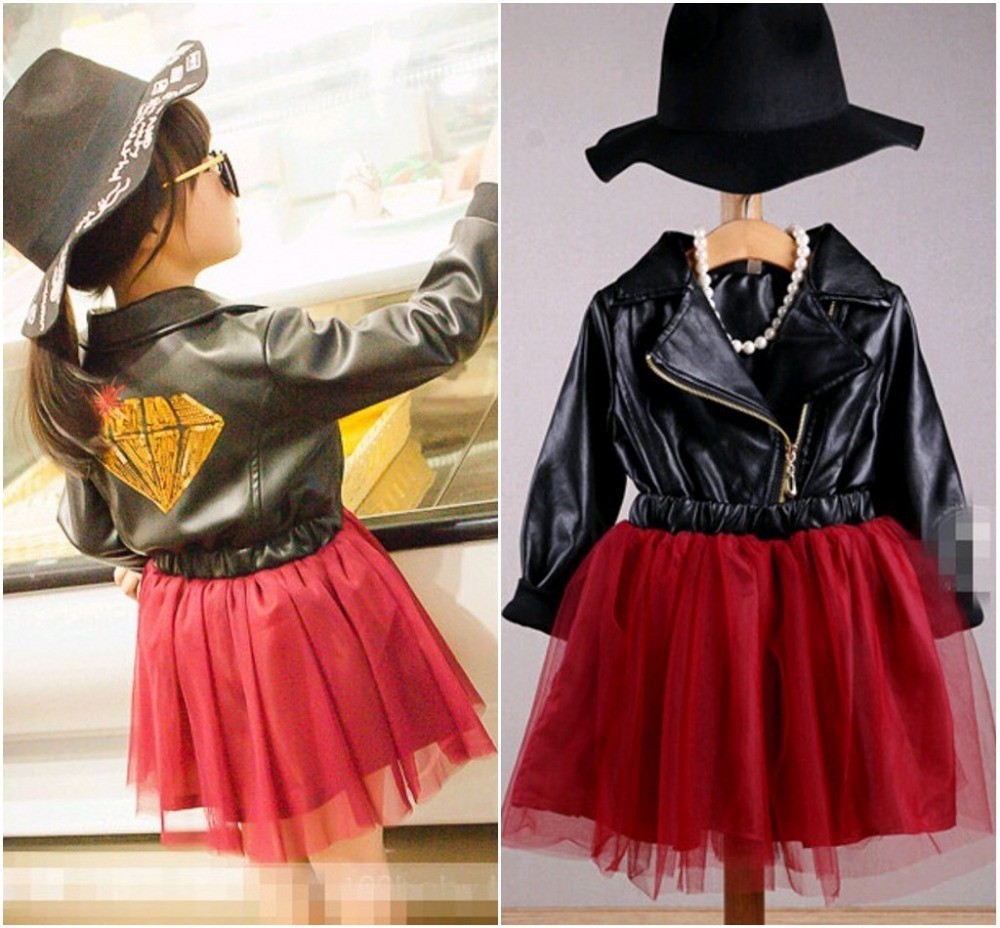 EMS-DHL-Free-shipping-Little-girls-Lace-Faux-Leather-Children-Dress-2015-NEW-Casual-Dress-One