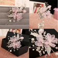 Pink Flower Bridal Hair Clip Pin Crystal Rhinestone Pearl Comb Wedding Accessories Handmade Tiara