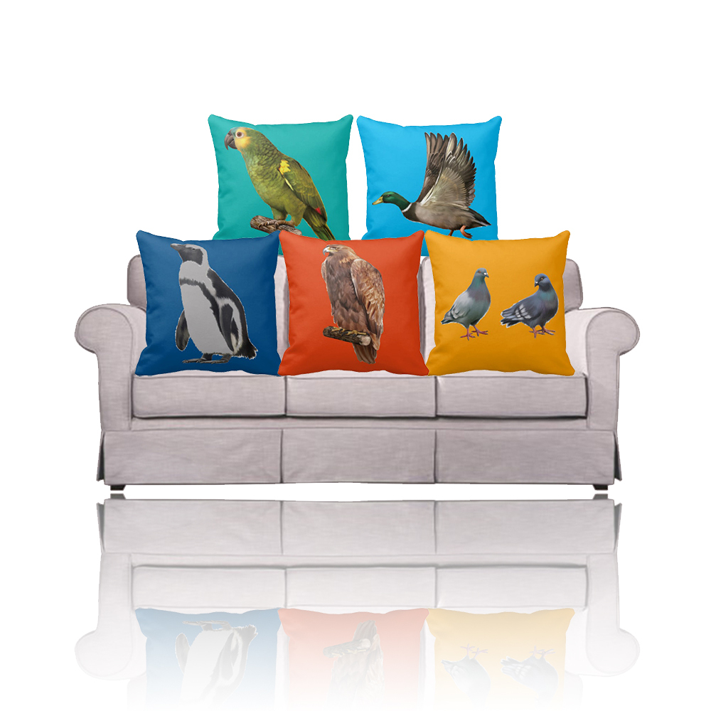 Coral Turquoise Orange Navy Blue Decorative Bird Pillows Kooshen