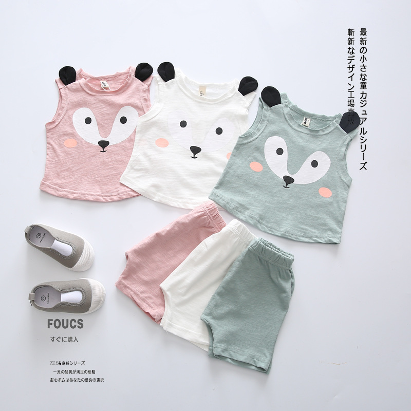 2016 Summer New Korean Baby font b Boys b font And Girls Stamp Two Piece Sleeveless