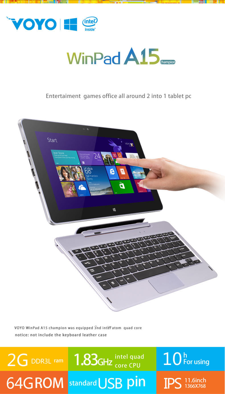 Original 11 6 inch VOYO A15 Intel Z3735 Quad Core Tablet For Windows 8 1 IPS