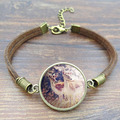  Wholesale Cute Deer Glass Picture leathers Bracelets for Women Vintage Brown Rope Charm Bracelet Men