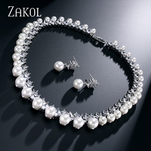 ZAKOL 2 Color Trendy Pure Freshwater Pearl Bridal Wedding Jewelry Sets with Top Quality AAA Cubic