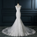Hot Sale vestido de novia Lace Appliques Mermaid Wedding Gowns With Lace Up Back Casamento Crystal